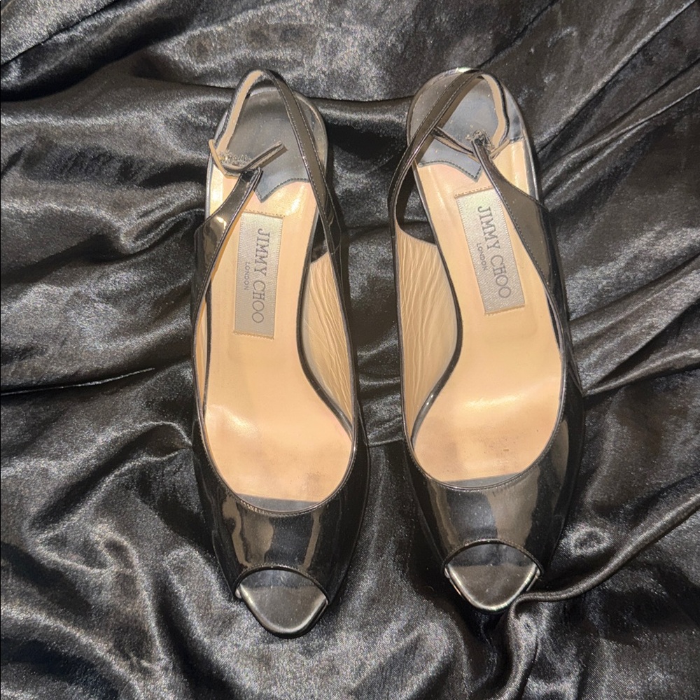 Jimmy Choo Glossy Black Slingback Heels